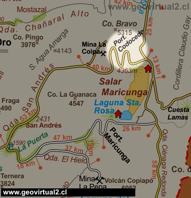 Karte des Bereiches zum Maricunga Salzsees in der Atacama Wüste, Chile