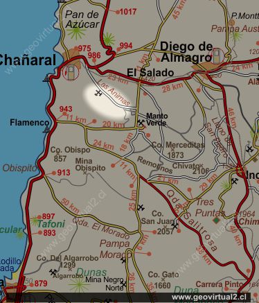 Mapa de Las Animas en el desierto de Atacama, Chile