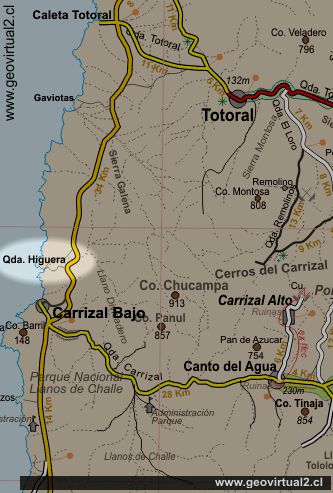 Carta playa Higuera cerca Carrizal Bajo en Atacama, Chile
