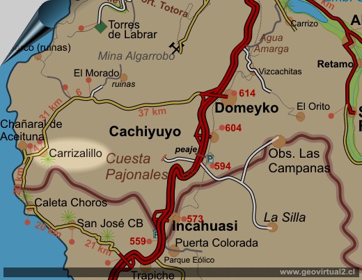 Carta del sector Carrizalillo en el Norte de Chile