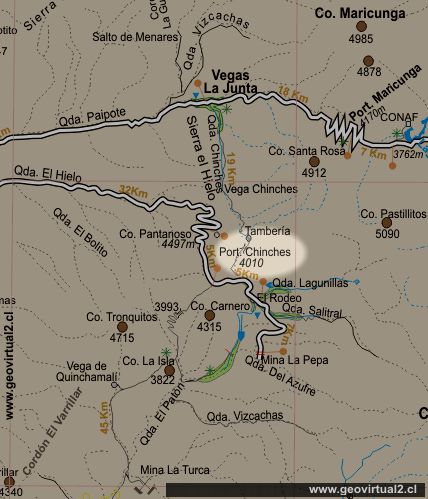 Carta portezuelo Chinches en Atacama, Chile