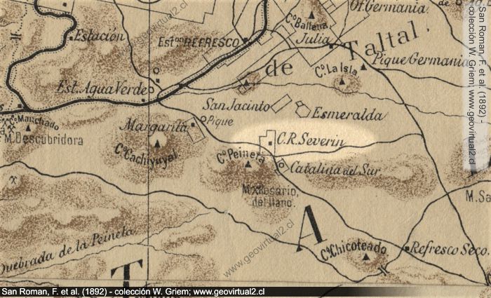 mapa de San Roman- salitreras de Severin, Atacama desert