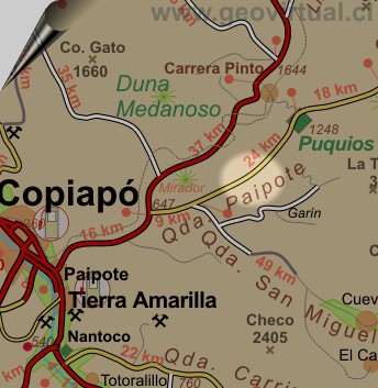 Strassenkarte von Puquios - Copiapo - Atacama