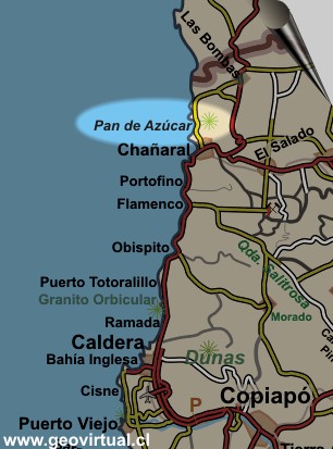Map of arear Pan de Azucar in Atacama, Chile