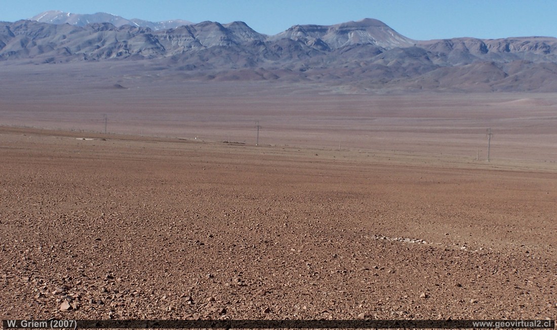 Varas plain with Peineta mountain, Atacama desert near the Inca de Oro village, Chile