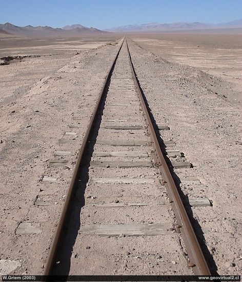 Eisenbahnlinie in der Atacama Wüste bei Carrera Pinto, Chile