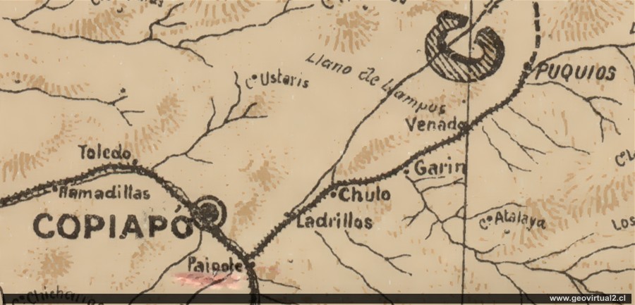 Carta ferrocarril entre Puquios y Copiapo en 1903