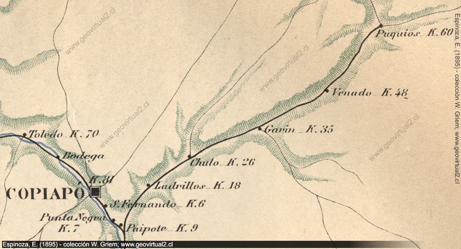 Carta de la linea ferrea Copiapo a Puquios (Espinoza 1903)