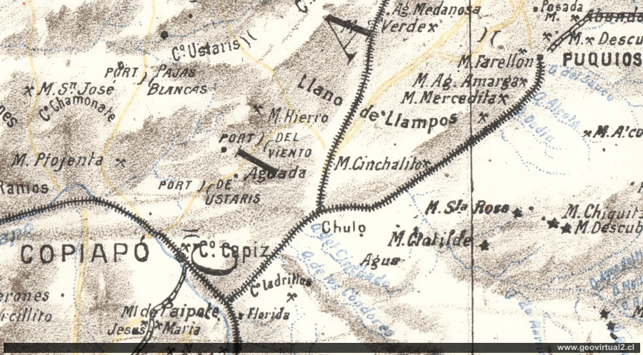 Carta del trayecto Ferroviario entre Copiapo y Puquios en 1906