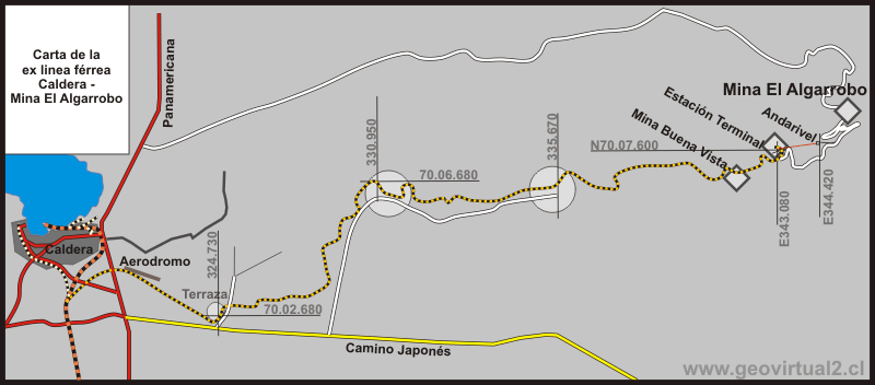 Carta de la linea ferrea entre Caldera y mina El Algarrobo 