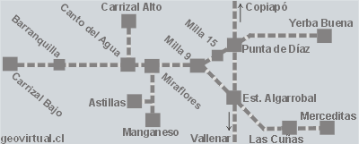 Karte der ehemaligen Eisenbahnstrecken von Carrizal, Atacama