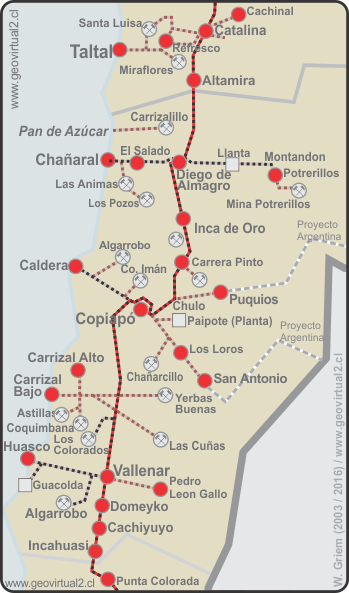 Plano de las lineas férreas de Atacama