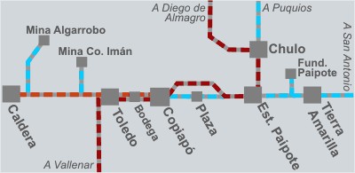 Plano equematico de los ferrocarriles de Copiapo, Region de Atacama - Chile 