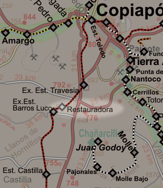Ubicación de la estación de la mina Restauradora en Atacama, Chile