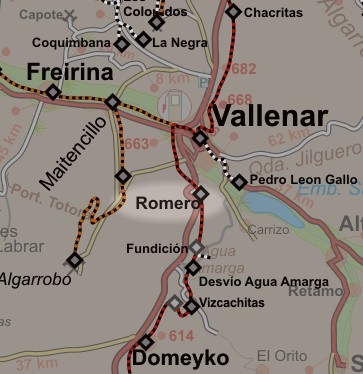 carta de la ubicación de la estación Romero en Atacama, Chile
