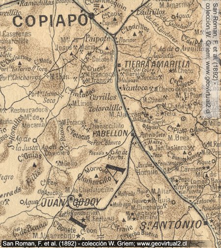 Mapa línea férrea de Chañarcillo, Juan Godoy en Atacama, Chile