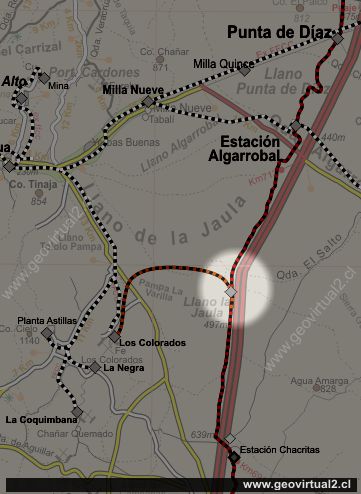 Mapa del sector Llano de Jaula en el desierto de Atacama, Chile