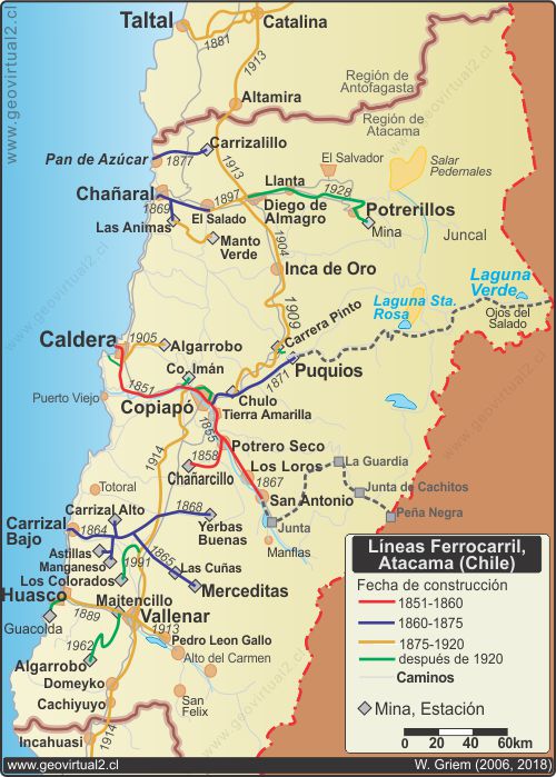 Das historische Eisenbahnnetz in der Atacama Region, Chile