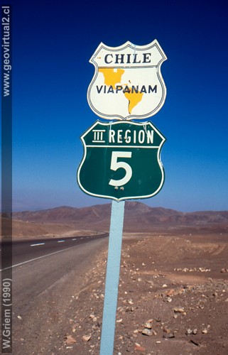 Letrero de la carretera Panamericana en Atacama, Chile