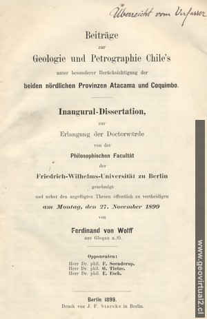 Ferdinand von Wolff (1899): Petrographie von Atacama y Coquimbo
