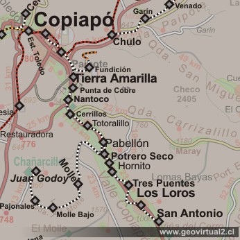 Carta del ferrocarril entre Copiapo y Los Loros - San Antonio