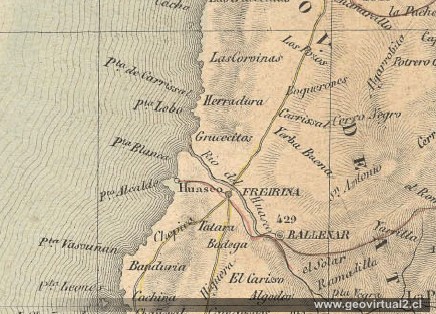 Carta de Claudio Gay del sector Huasco 1859