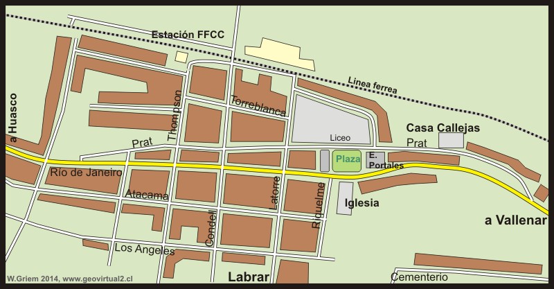 Stadplan von Freirina in der Atacama Region, Chile