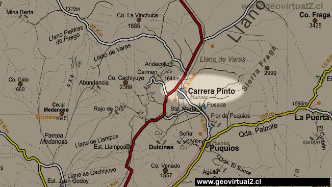 Map of Carrera Pinto Atacama desert, Chile