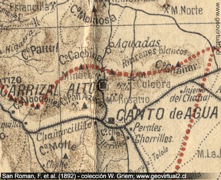 Mapa de San Roman de 1892: Sector Carrizal Alto en la Región de Atacama, Chile