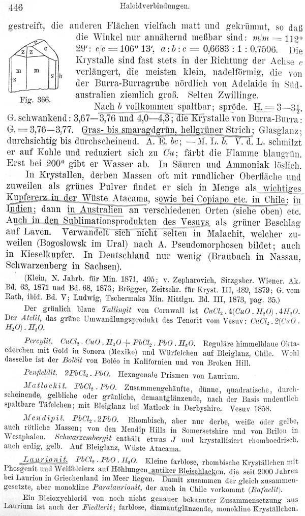 Atacamita - Texto de Max Bauer, 1904