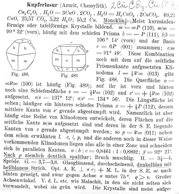 Azurita - Kupferlasur, texto de Max Bauer, 1904