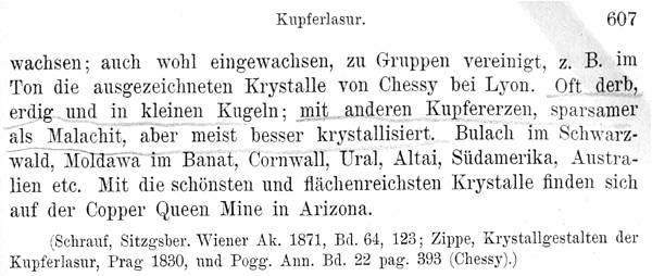 Azurita - Kupferlasur, texto de Max Bauer, 1904