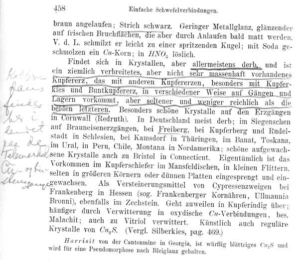 Calcosina - Kuperglanz: Texto de Max Bauer (1904)