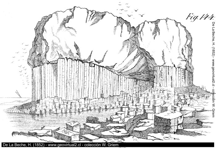 De la Beche (1852): Basalt Säulen von Staffa, Fingals