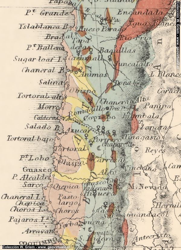 Carta geológica - metalogenica de Atacama Chile 1867