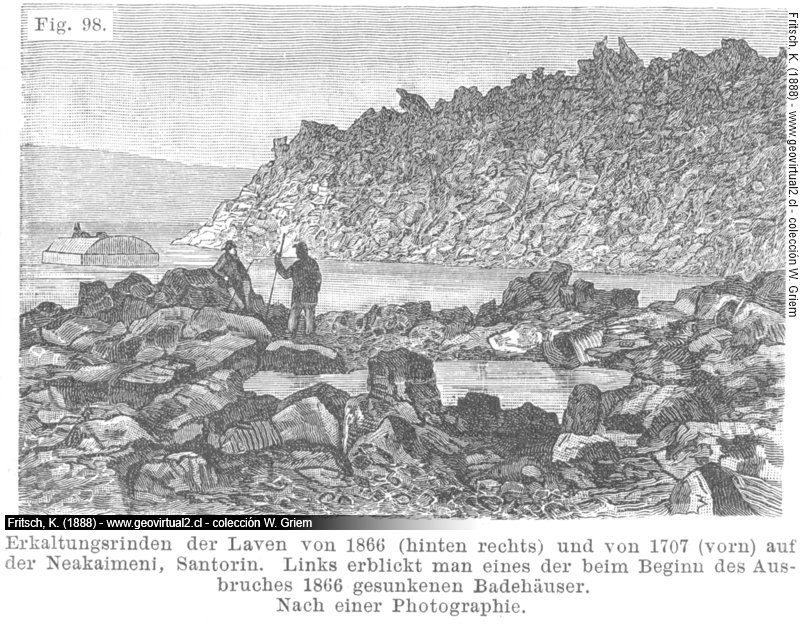 Fritsch (1888): Verschiedene Laven am Santorin Vulkan