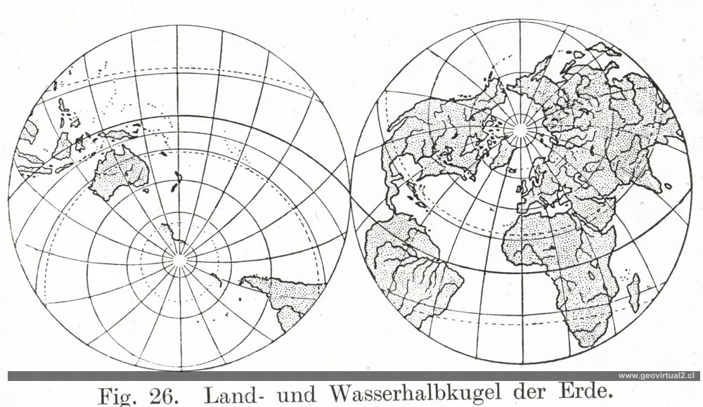 E. Kayser (1866): Land- und Wasserhalbkugel