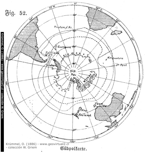 Mapa de la antarctica en 1886