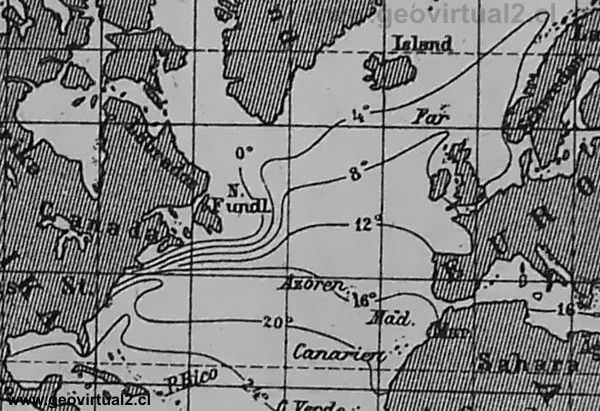Krümmel: Temperaturas superficiales del agua