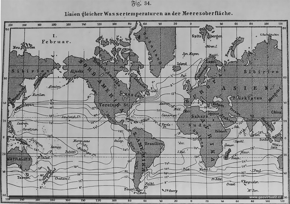 Otto Krümmel (1886): Wassertemperatur Februar