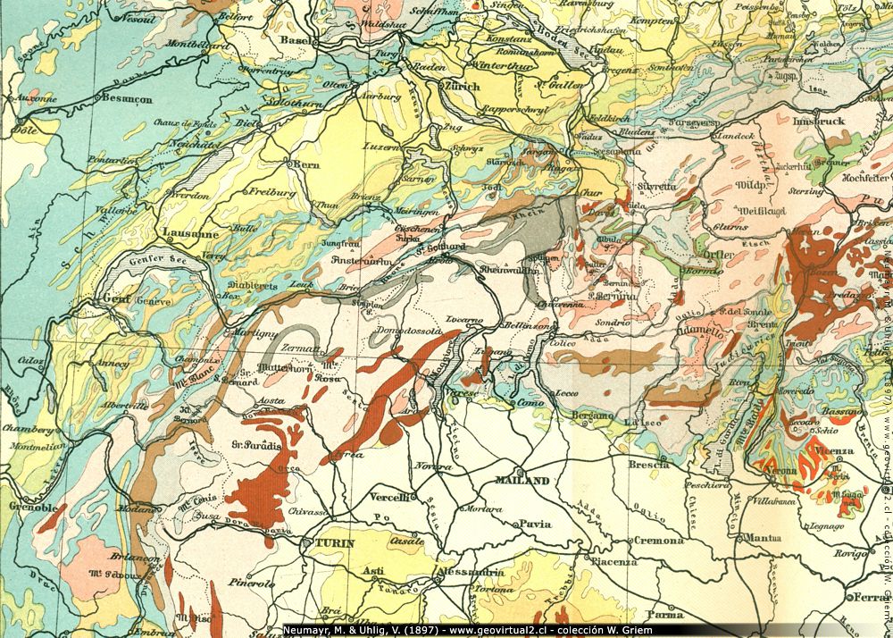 Geologische Karte der Westalpen (Neumayr & Uhlig, 1897)