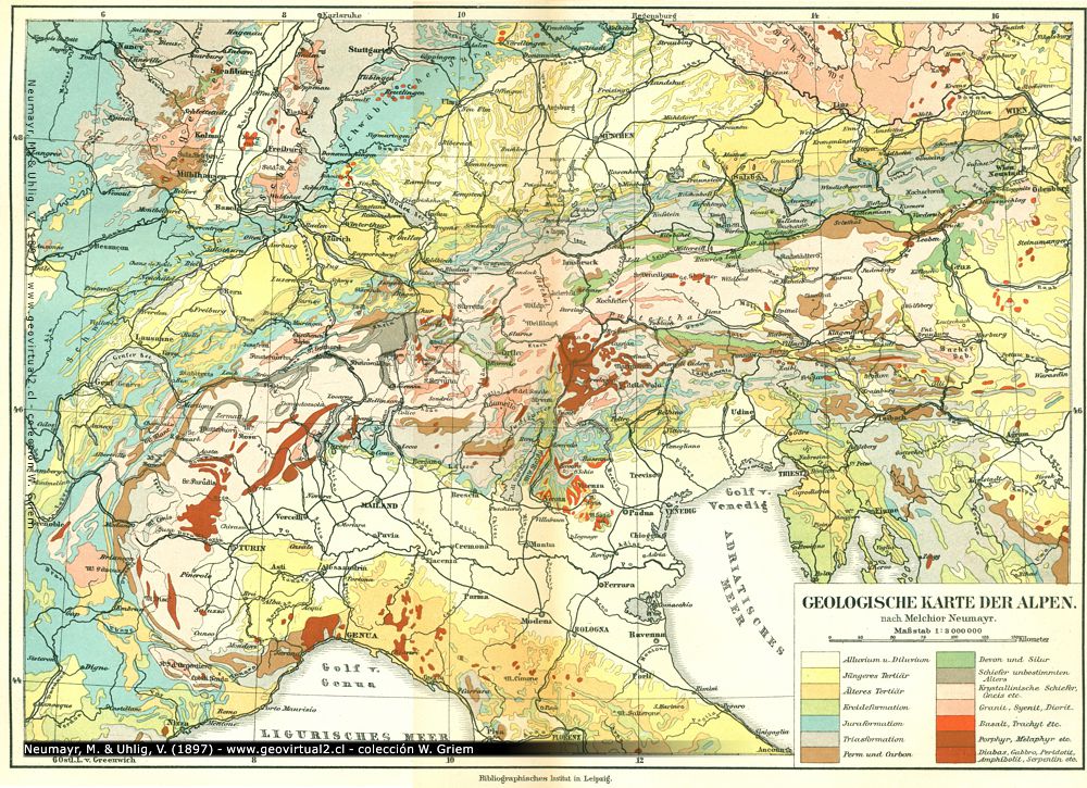 Geologische Karte der Alpen (Neumayr & Uhlig, 1897)