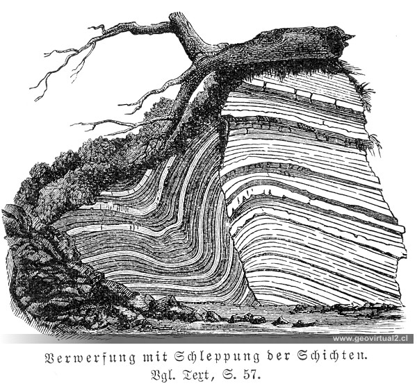 Neumayr & Uhlig (1897): Verwerfung mit Schleppung
