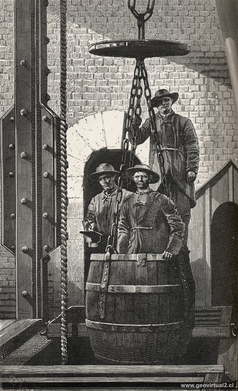 Einfahrt in den Schacht der Mine Creuzot (Simonin, 1867)