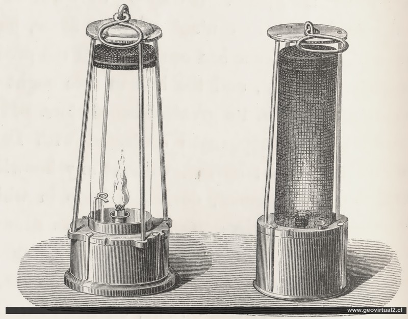 Lampara de seguridad mina de Simonin 1869