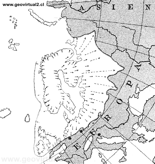 Walther, 1908: Ausdehnung des diluvialen Eises (Europa)