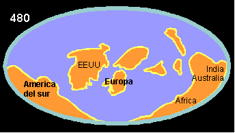 configuración de los continentes en 480 m.a.