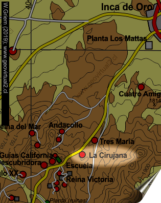 Mapa de la ubicación de la mina La Cirujana de Inca de Oro, Atacama