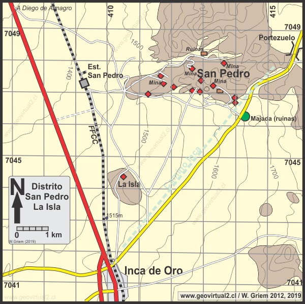 Mapa del sector minero Inca de Oro a San Pedro en Atacama, Chile