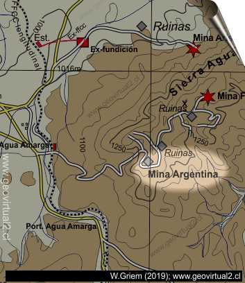 Mapa de la ubicación de la mina Agua Amarga, Atacama, Chile